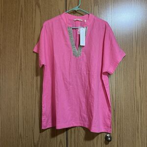 NWT Soft Surroundings Womens’s Large Annalise Linen Blend Tunic Shirt Pink